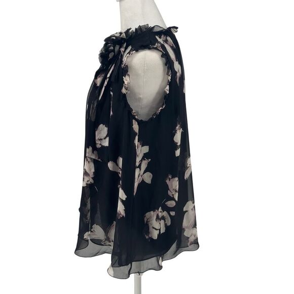 🌸 KATE SPADE Madison Ave Collection Floral Ruffle Blouse S Black Pink Chiffon - Picture 5 of 10